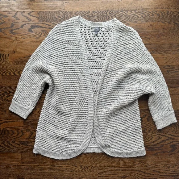 New York & Company Y2K Soho Cotton Chunky Knit Gray Quarter Sleeve Cardigan L - Picture 3 of 7